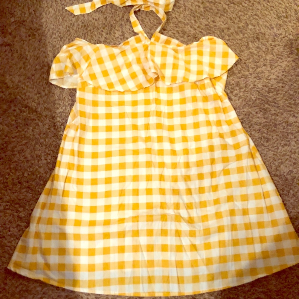 Gingham, halter, off shoulder dress.  NWT